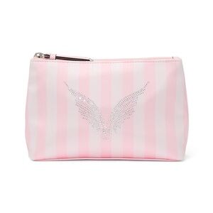 Victoria’s Secret Satin Rhinestone Angel Wings Pink Striped Cosmetic Bag Pouch